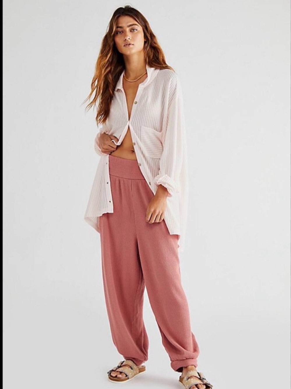 Free people beach set Relaxed Ribbed Pink Lounge Pants size L
